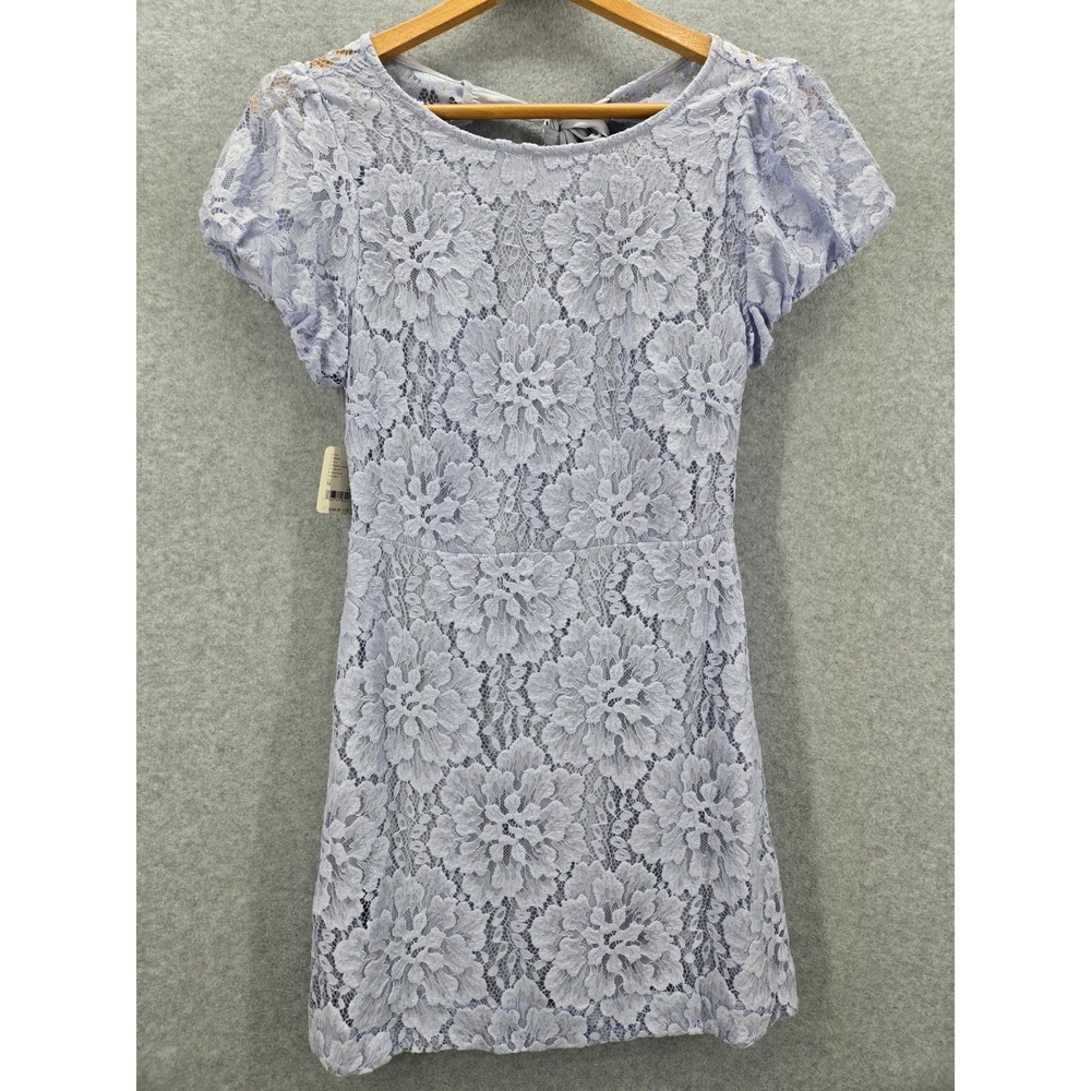 NWT FREE PEOPLE Light Blue HAILEE MINI DRESS  LACE FLORAL Cottagecore M - Picture 3 of 11